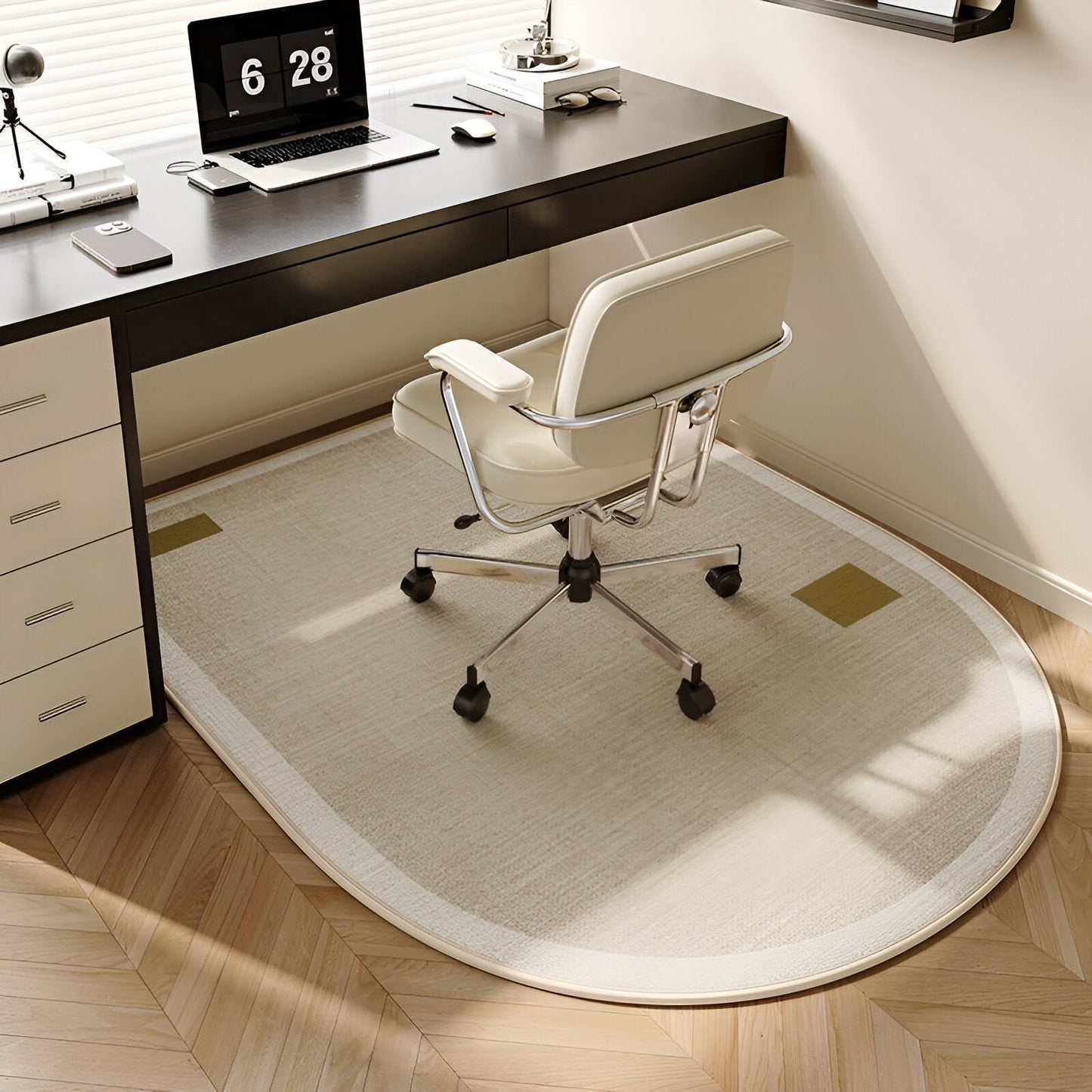 Behagelig Oval Tæppe Beige – Skridsikker og Let at Rengøre