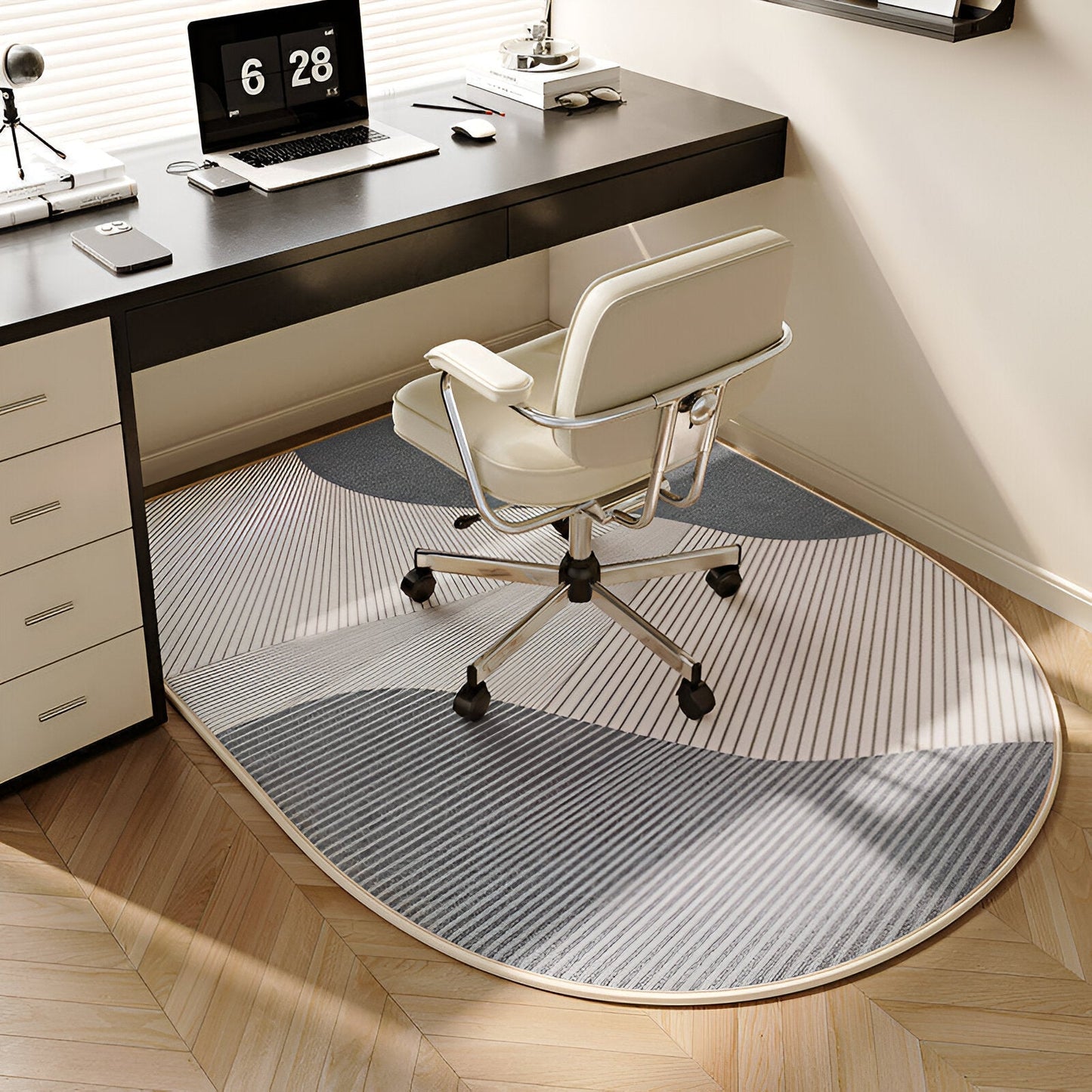 Behagelig Oval Tæppe Beige – Skridsikker og Let at Rengøre