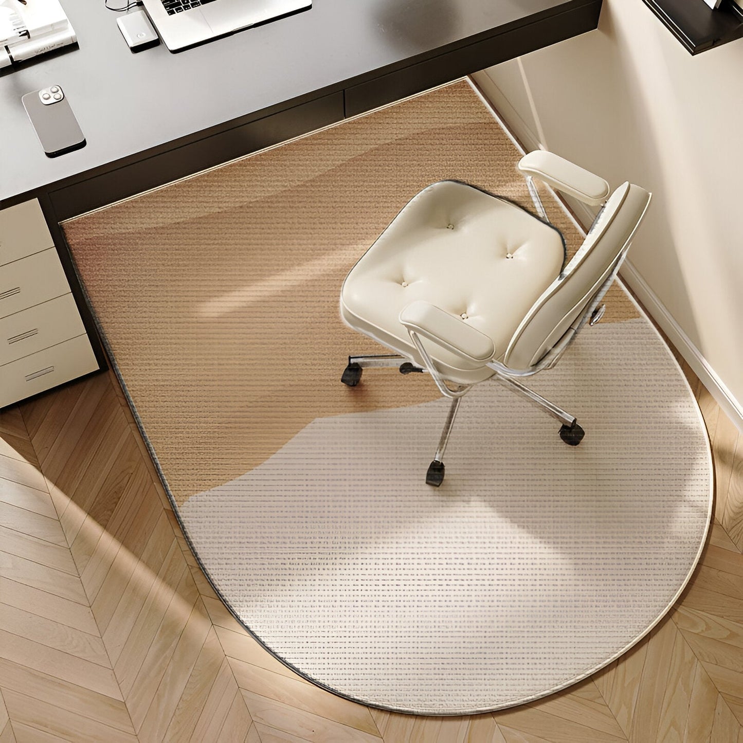 Behagelig Oval Tæppe Beige – Skridsikker og Let at Rengøre