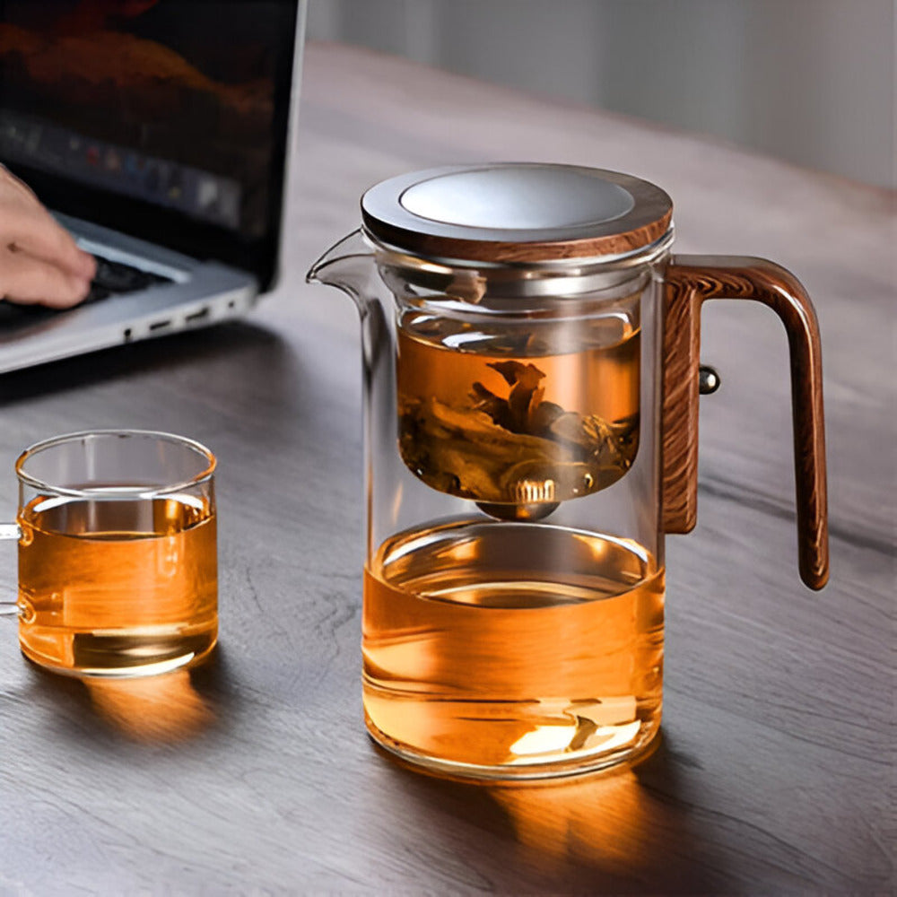 Elegant glas teekande med si - Stilfuldt design til løs te