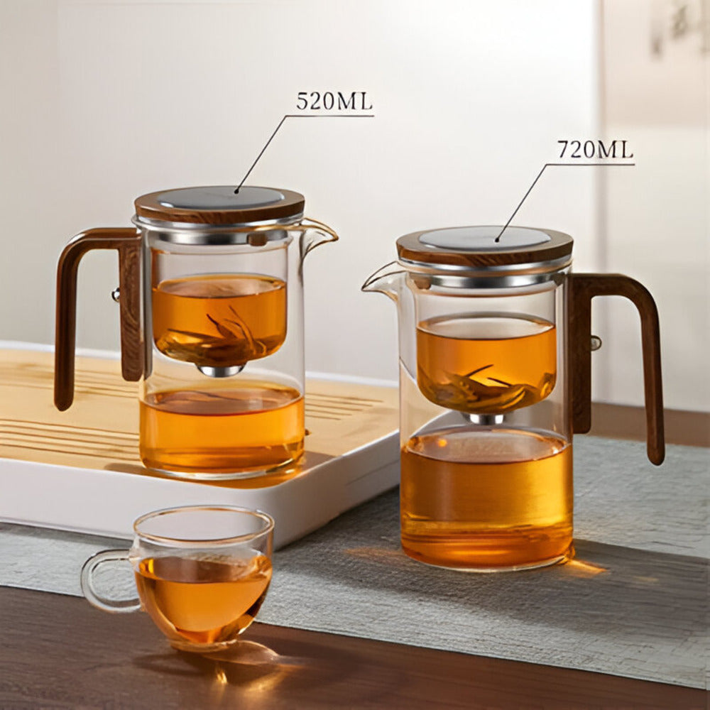 Elegant glas teekande med si - Stilfuldt design til løs te