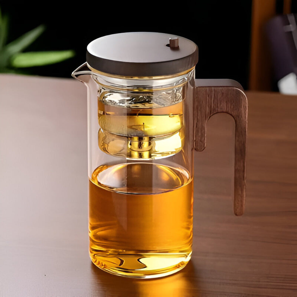 Elegant glas teekande med si - Stilfuldt design til løs te