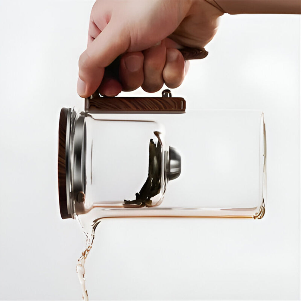 Elegant glas teekande med si - Stilfuldt design til løs te