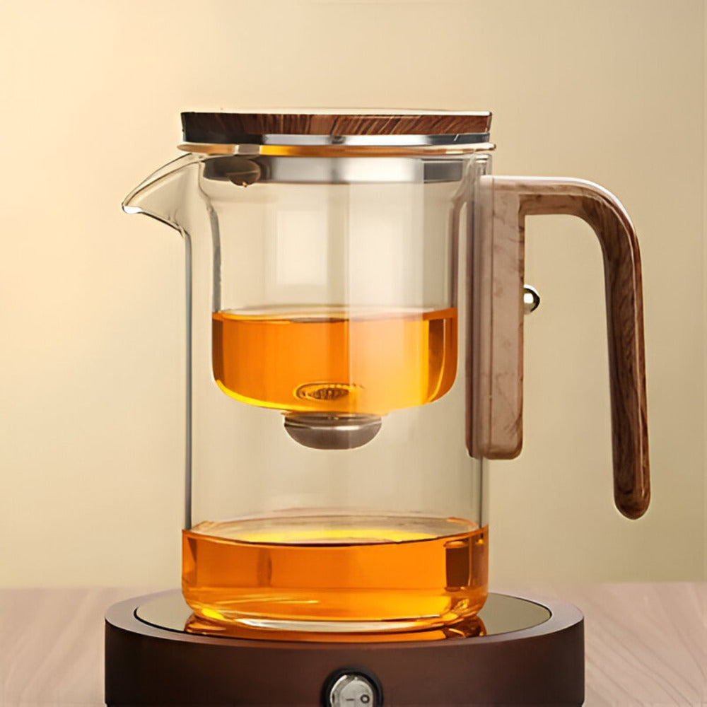 Elegant glas teekande med si - Stilfuldt design til løs te
