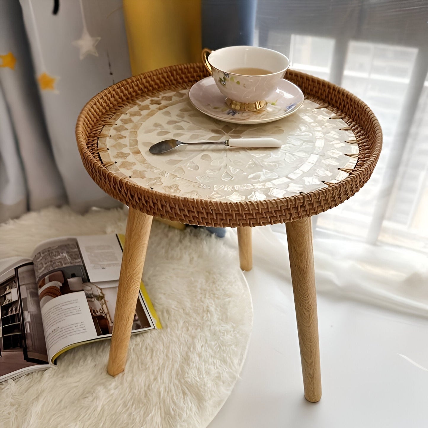 Rund Rattan Sofabord – Håndlavet Skandinavisk Design