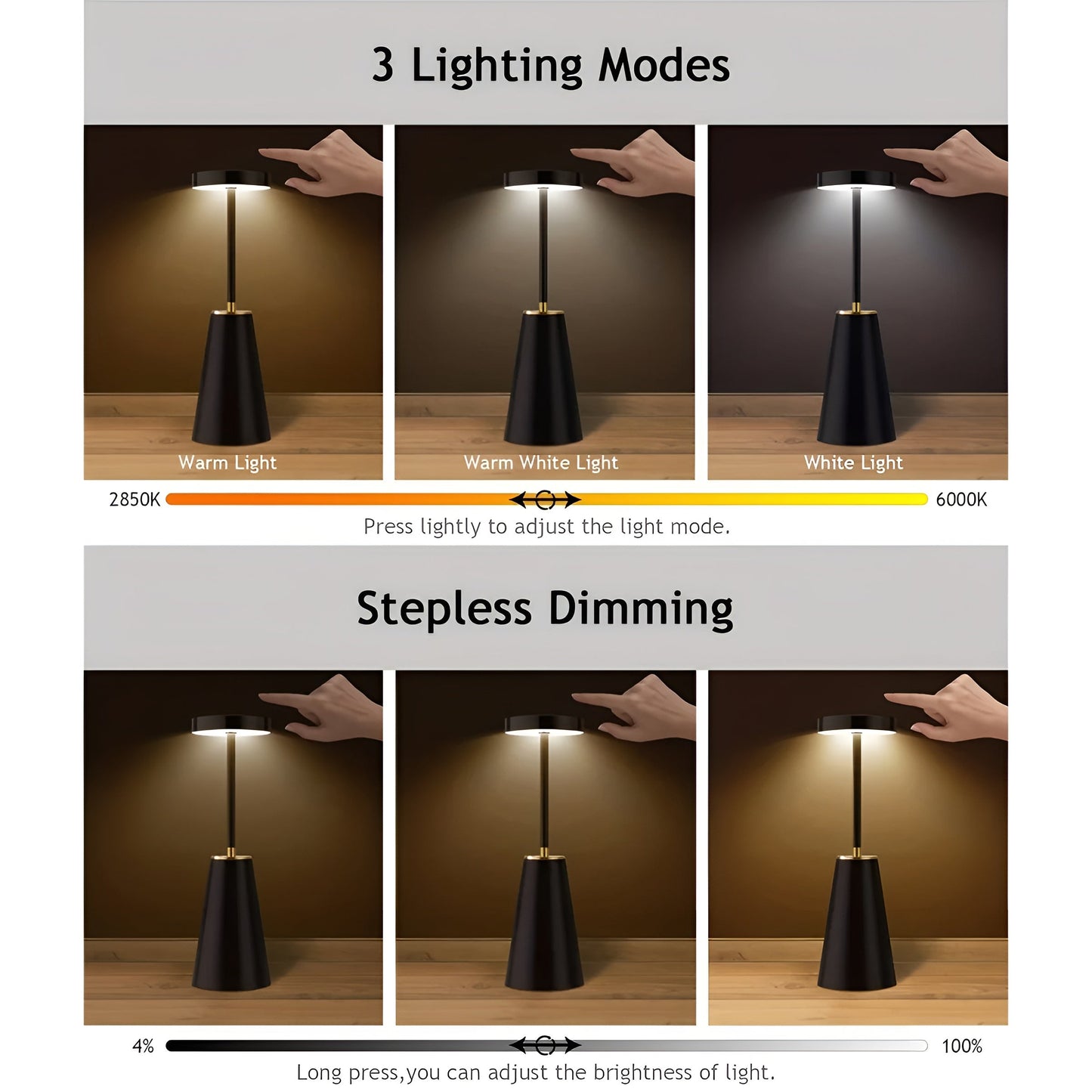 Trådløs LED Bordlampe med Justerbar Lysstyrke og Design