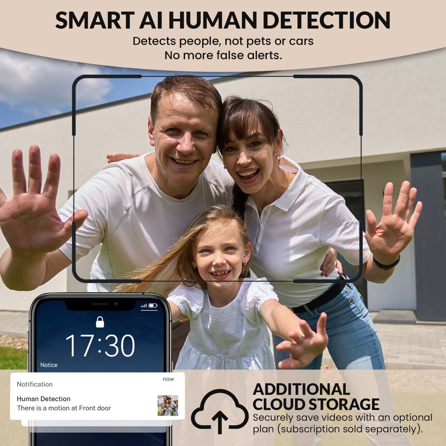 Trådlös video-dörrklocka med AI-rörelsesensor och ljud