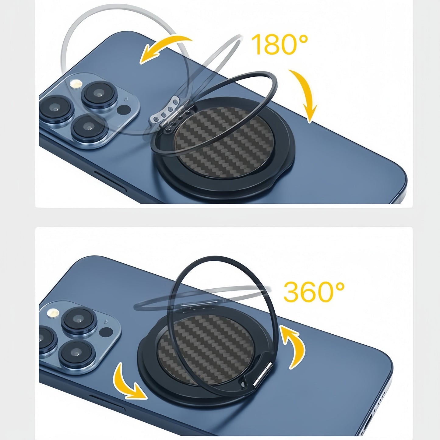 Magnetisk telefonstand med grip og spejl til nem håndtering