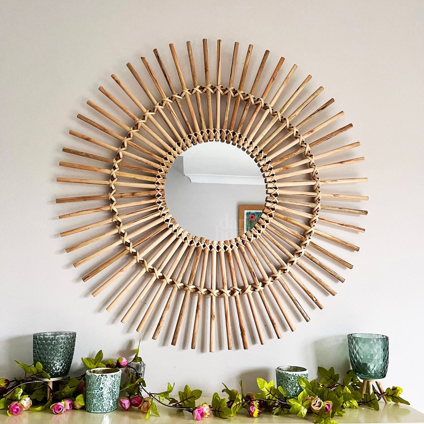 Håndlavet Boheme Vægspejl i Naturligt Materiale - 80 cm