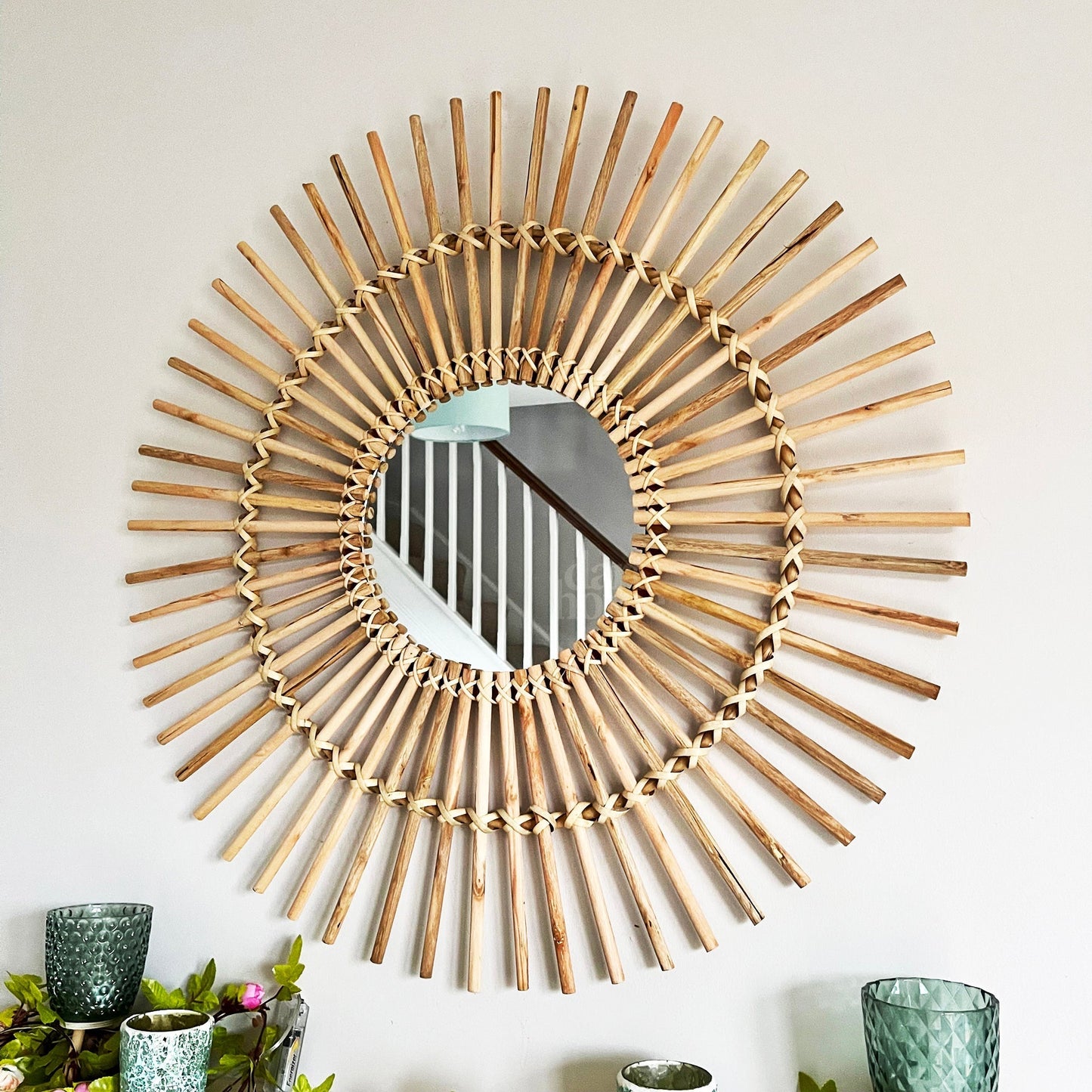 Håndlavet Boheme Vægspejl i Naturligt Materiale - 80 cm