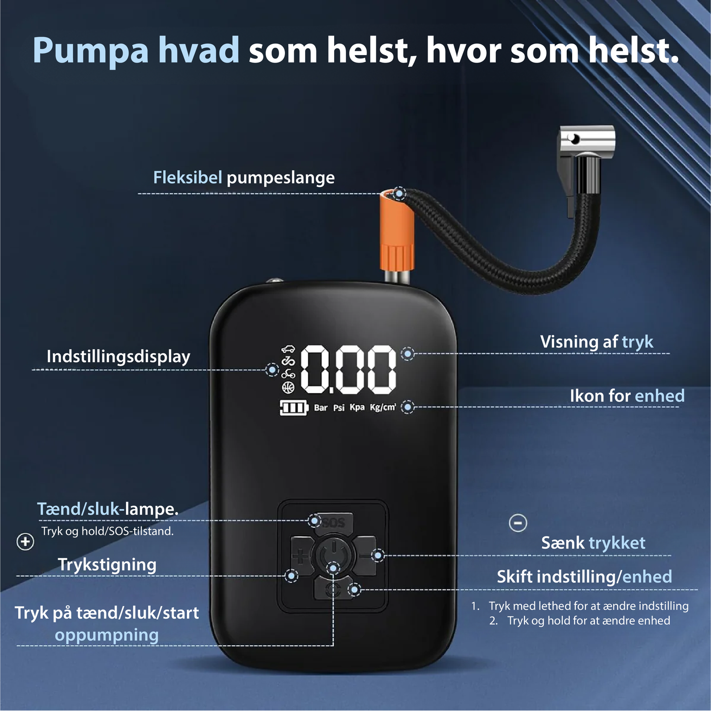 Kompakt Trådlös Däckpump med Säkerhetsstopp & LED