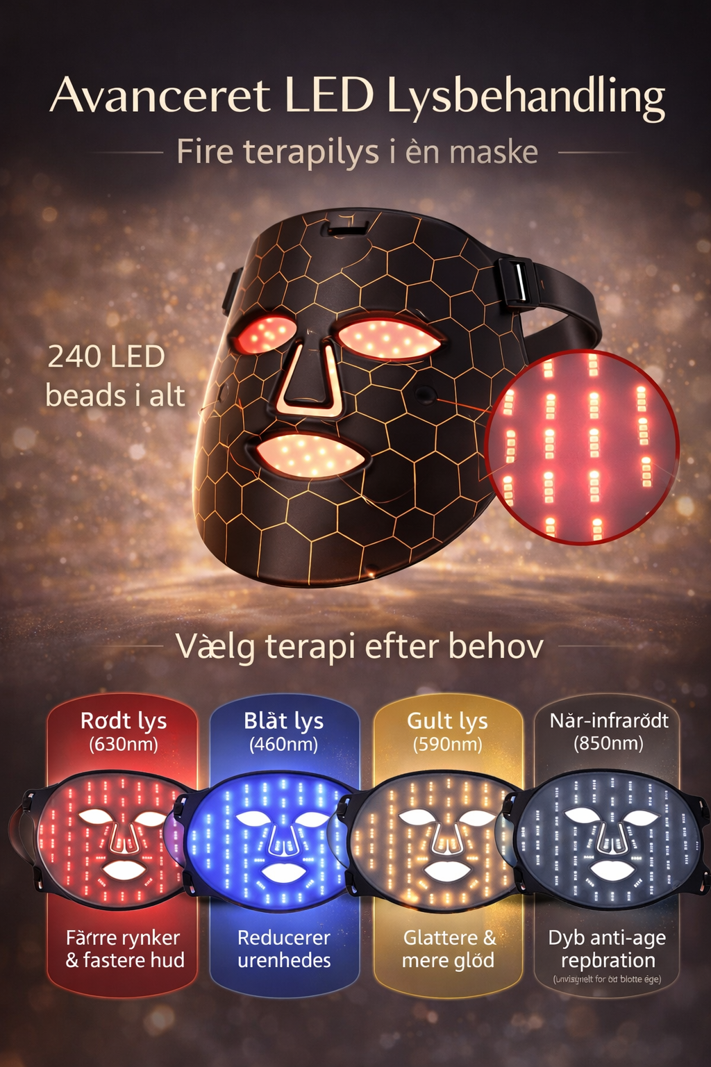 LED Maske mod Rynker & Akne – Infrarød Lysbehandling Hjemme | Luksus LED Ansigtsmaske