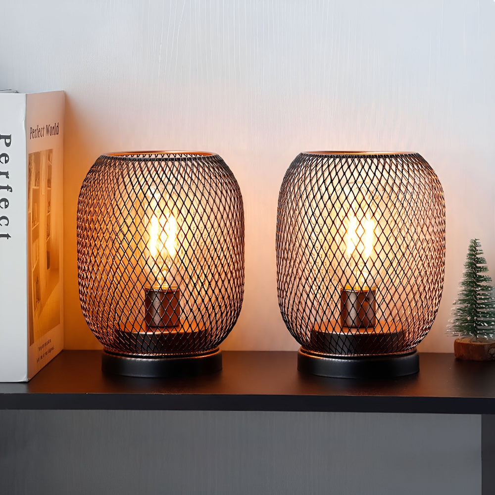 Vintage metallbordslampor med varmt LED-ljus - Batteridrivet set