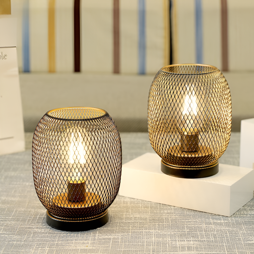 Vintage metallbordslampor med varmt LED-ljus - Batteridrivet set