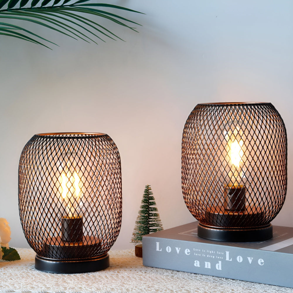 Vintage metallbordslampor med varmt LED-ljus - Batteridrivet set