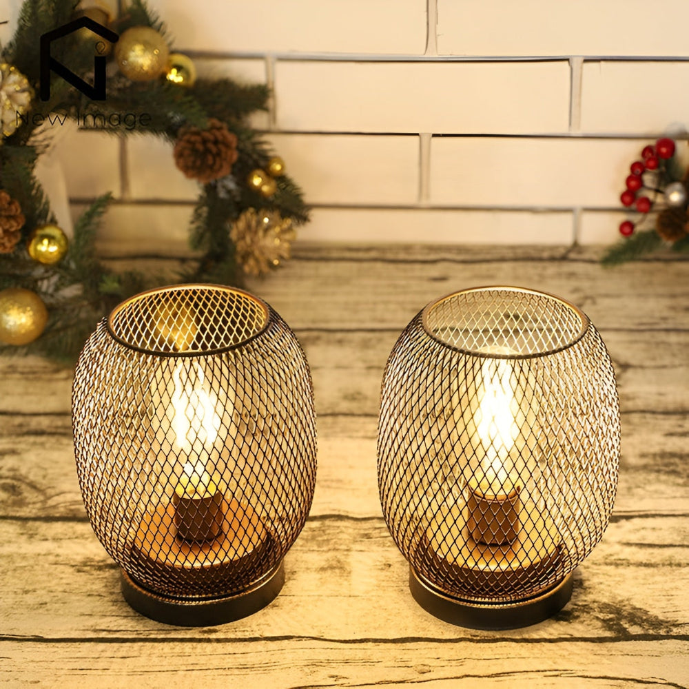 Vintage metallbordslampor med varmt LED-ljus - Batteridrivet set