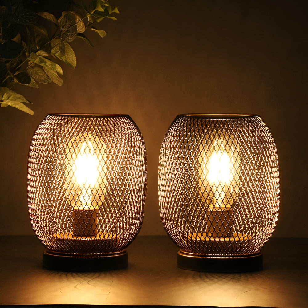 Vintage metallbordslampor med varmt LED-ljus - Batteridrivet set