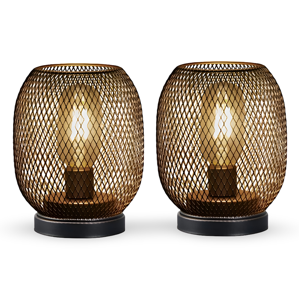 Vintage metallbordslampor med varmt LED-ljus - Batteridrivet set