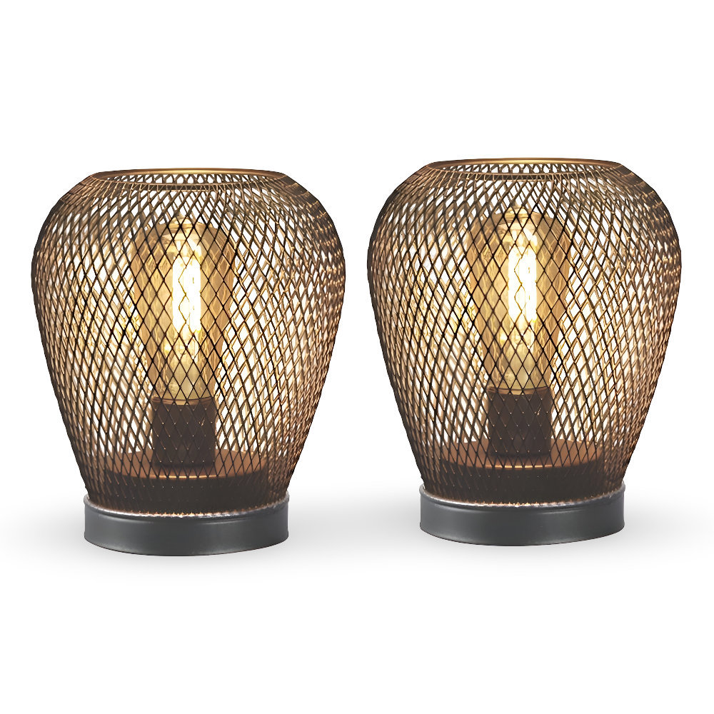 Vintage metallbordslampor med varmt LED-ljus - Batteridrivet set