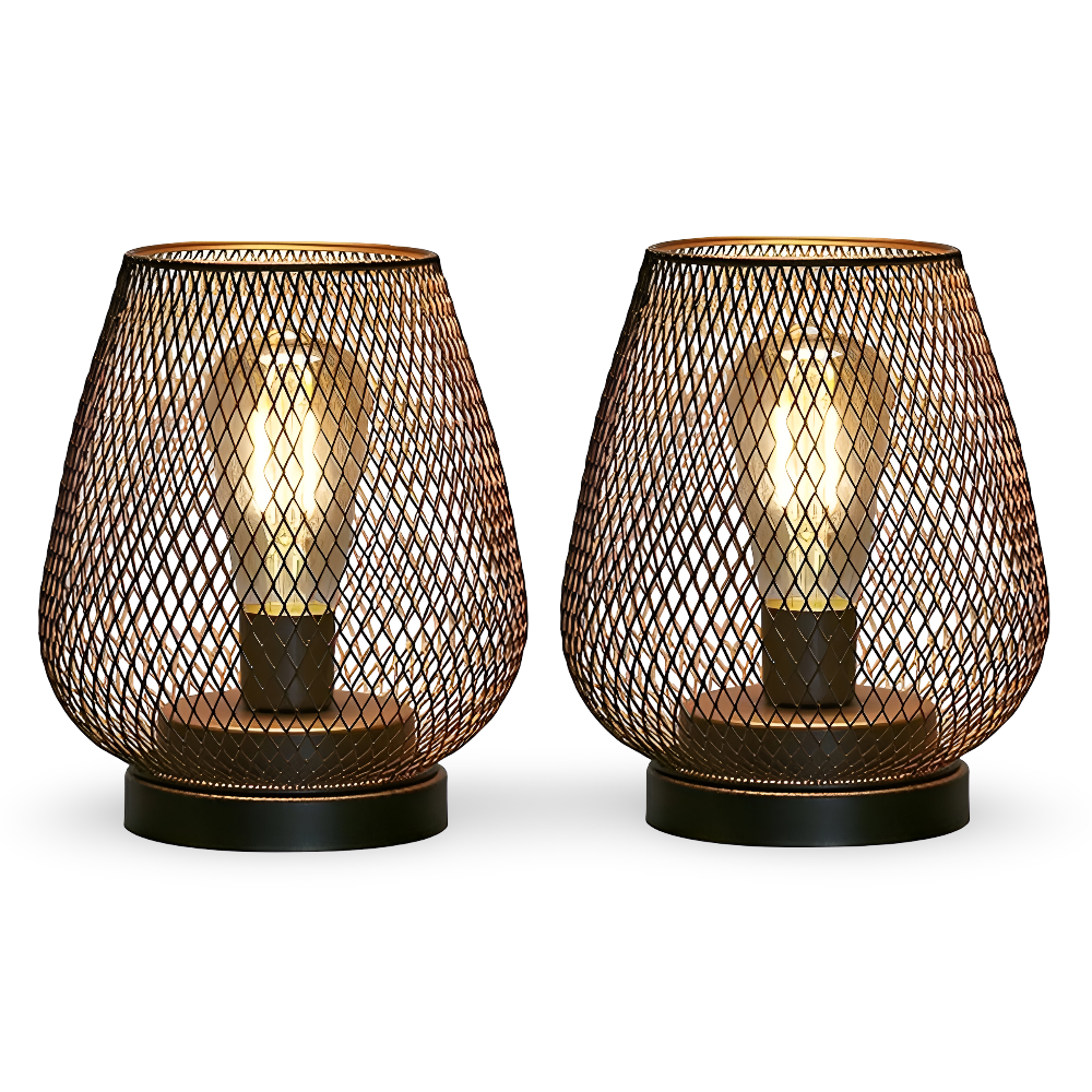 Vintage metallbordslampor med varmt LED-ljus - Batteridrivet set