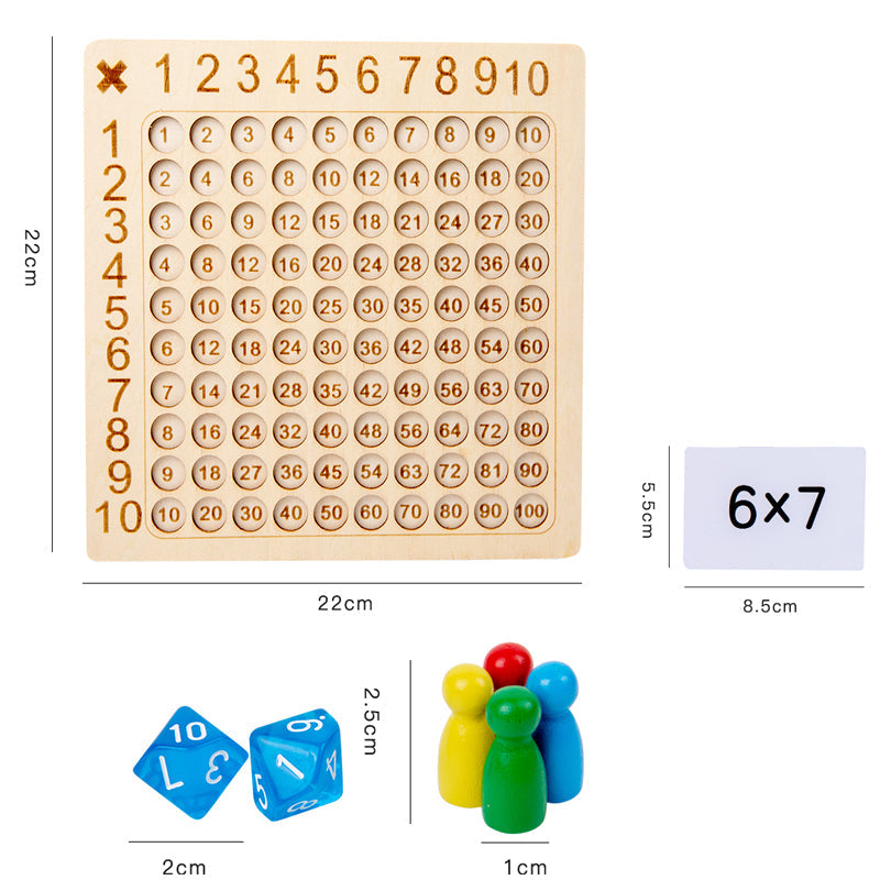 Multiplikationsspel i trä för barn med lärandekort