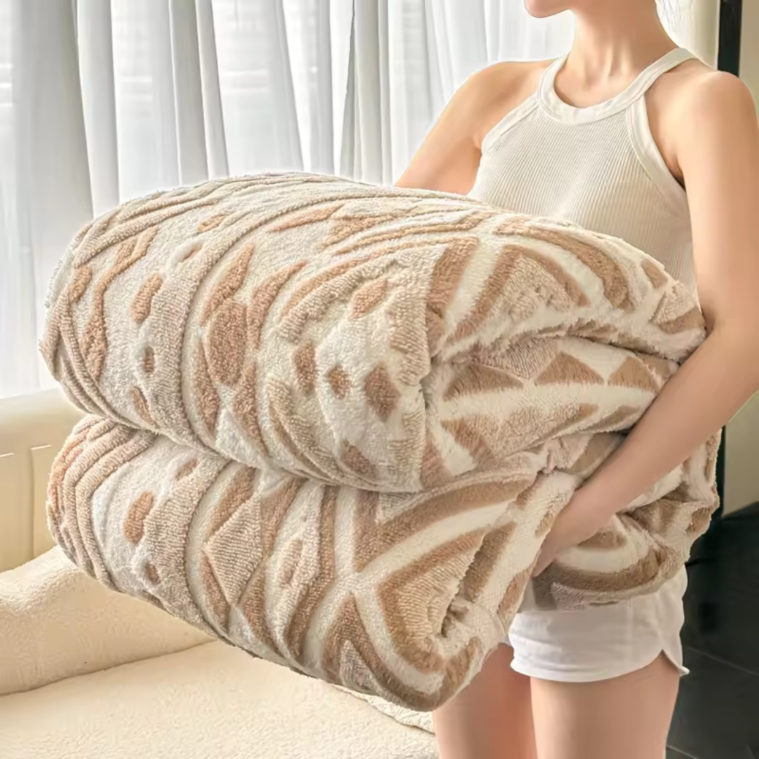 Jacquard Fleece Tæppe – Luksuriøs Komfort & Moderne Design