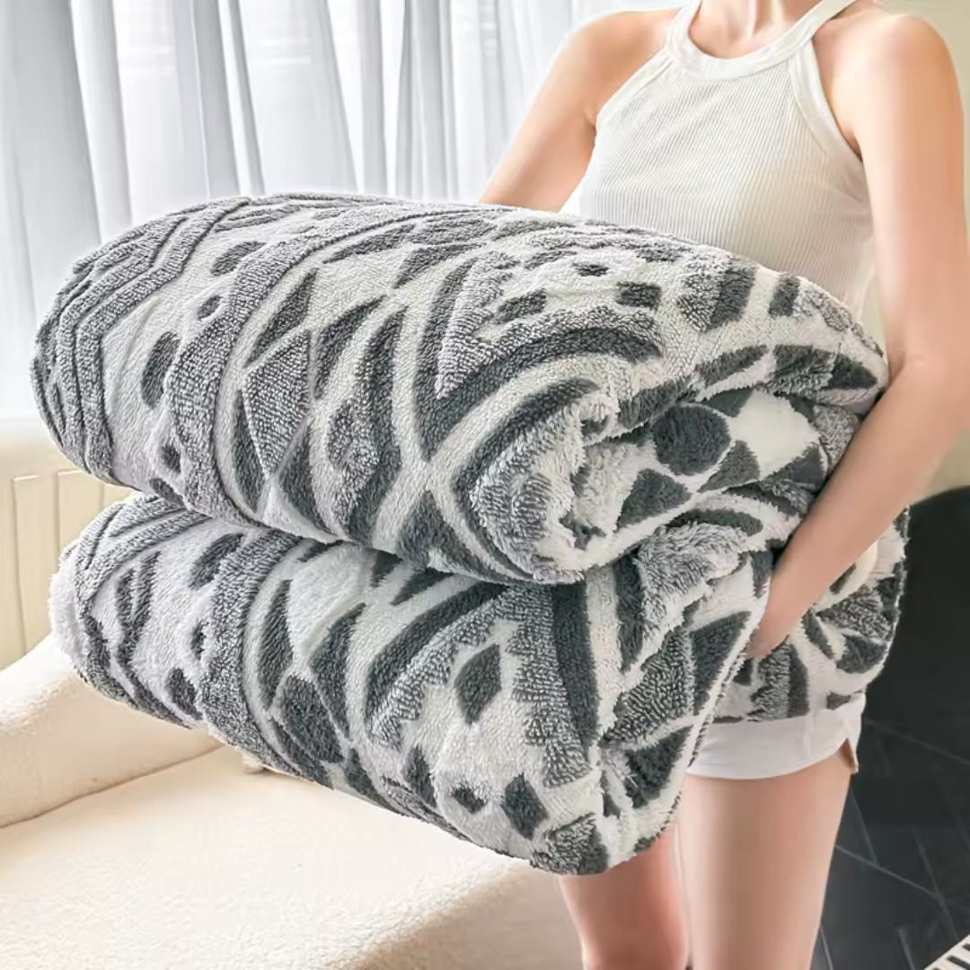 Jacquard Fleece Tæppe – Luksuriøs Komfort & Moderne Design