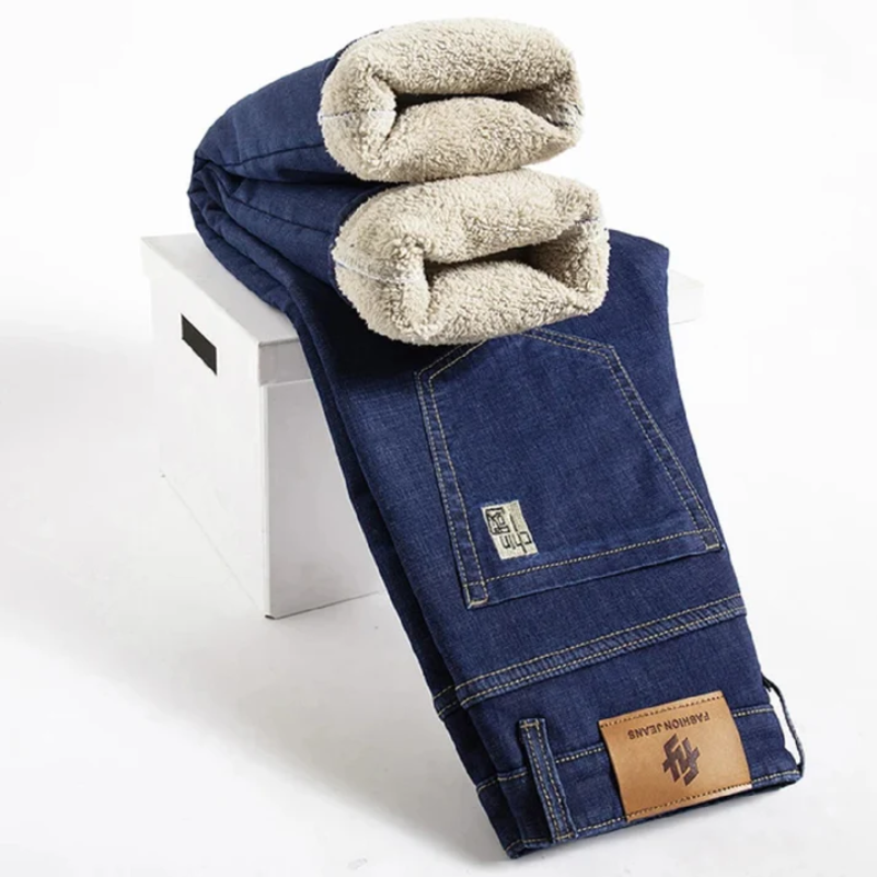 Varm vinterjeans til mænd med blødt fleecefor