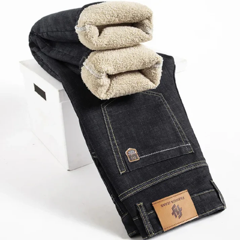 Varm vinterjeans til mænd med blødt fleecefor