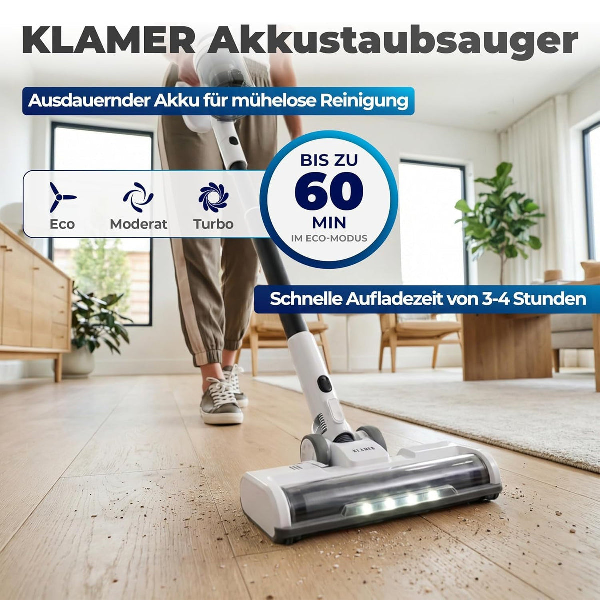 Sladdlös 2-i-1 dammsugare 460 Watt med upp till 60 minuters drifttid