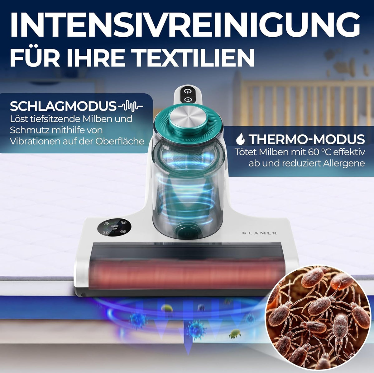 Handdammsugare 450 Watt med 18 000 Pa, UV-funktion och HEPA-filter