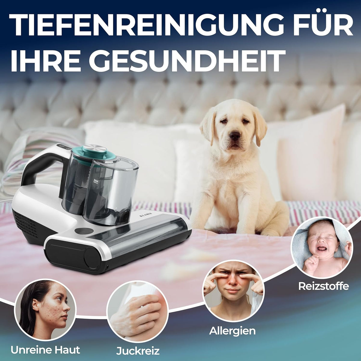 Handdammsugare 450 Watt med 18 000 Pa, UV-funktion och HEPA-filter
