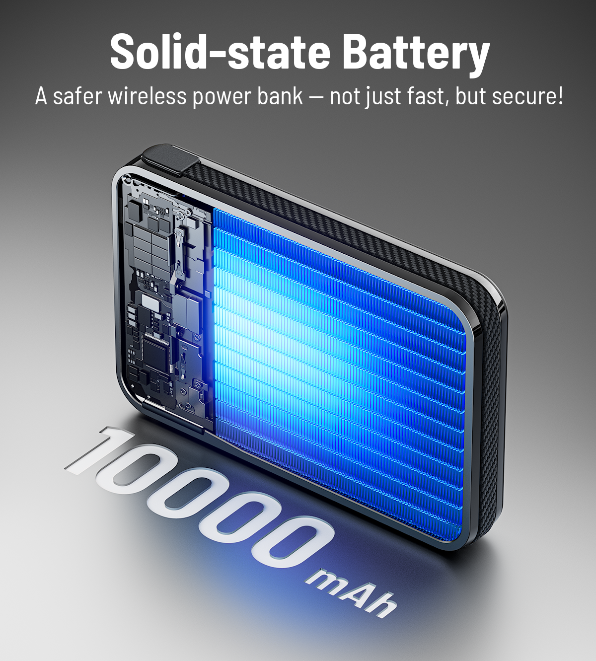 10.000 mAh Powerbank med magnetisk hurtigopladning 25 W og indbygget kabel