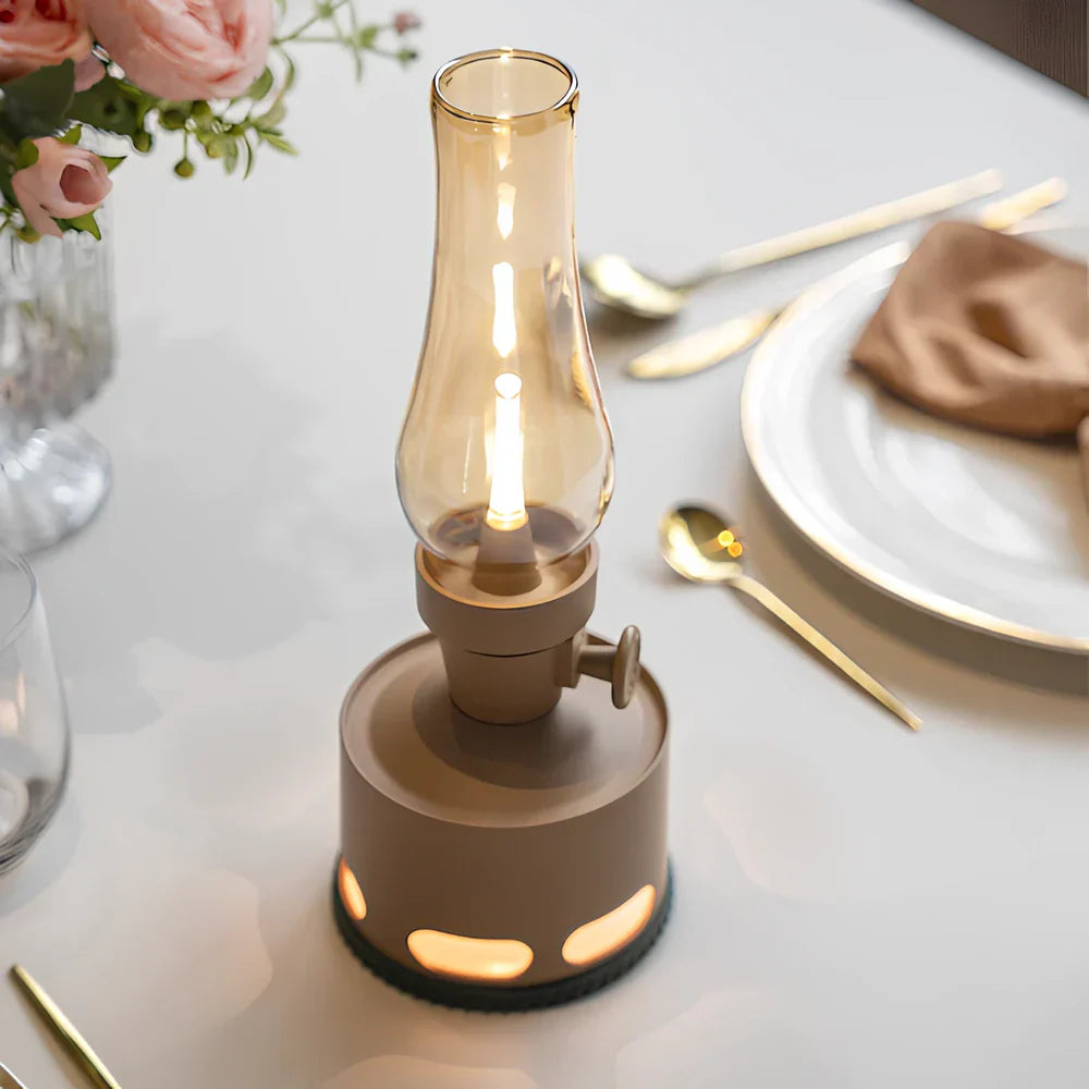 Retro LED-bordslampa med lång batteritid och unik funktion