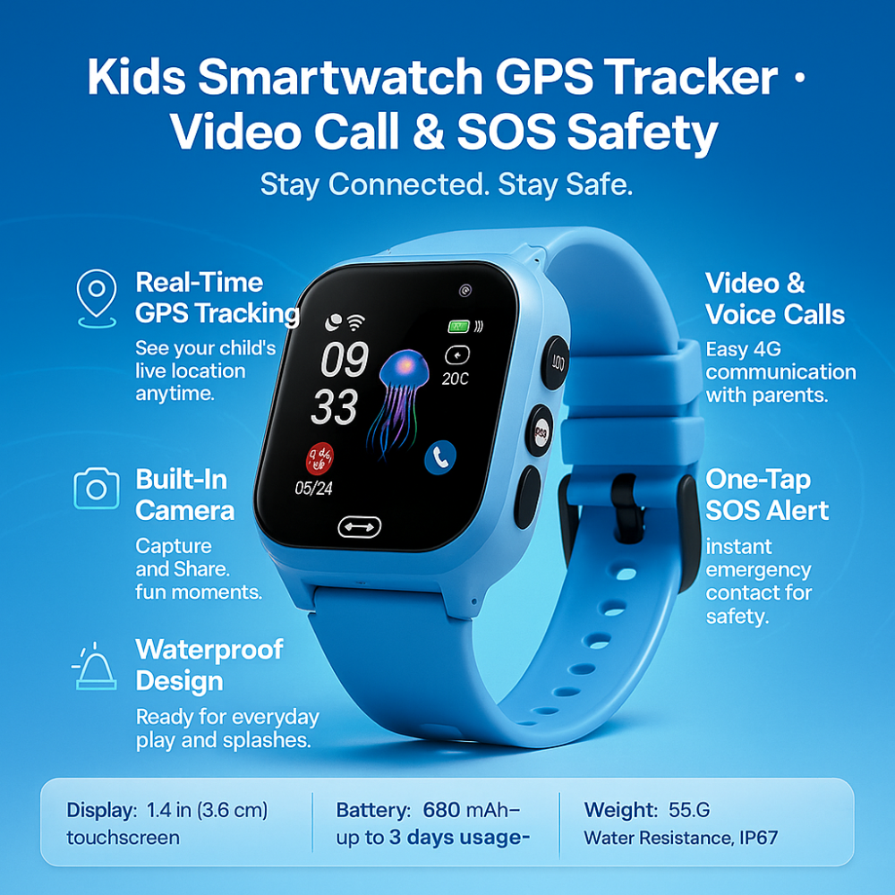 Smartwatch med GPS för barn | Vattenavvisande 4G-telefon med video och SOS