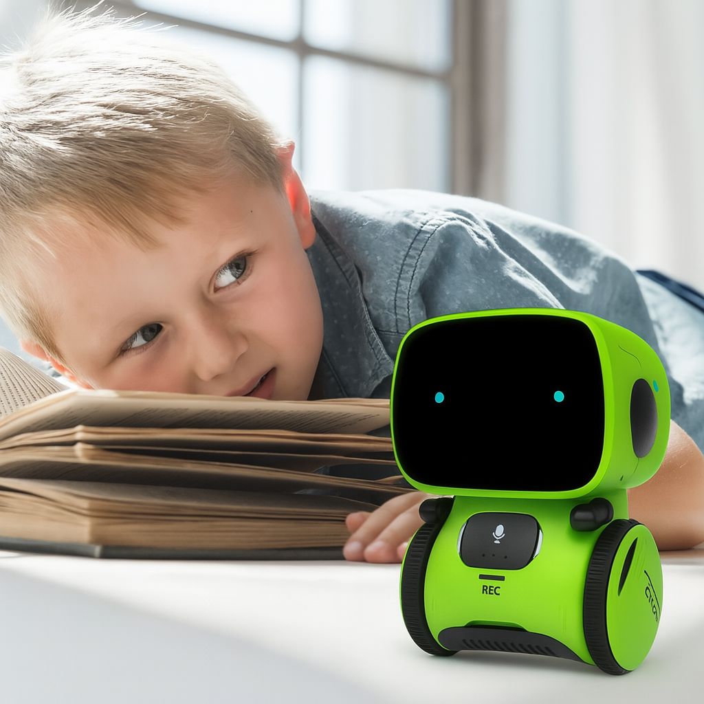 Interaktiv Robotleksak för Barn med Röstigenkänning och Roliga Inlärningsfunktioner