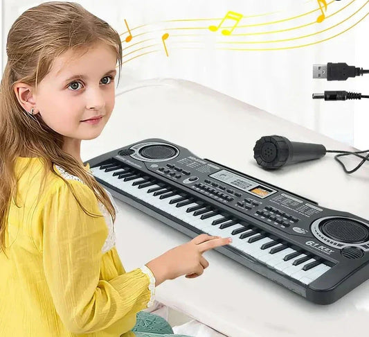 Barnelektronisk Piano med Mikrofon – Upplev Musikglädje med 61 Tangenter