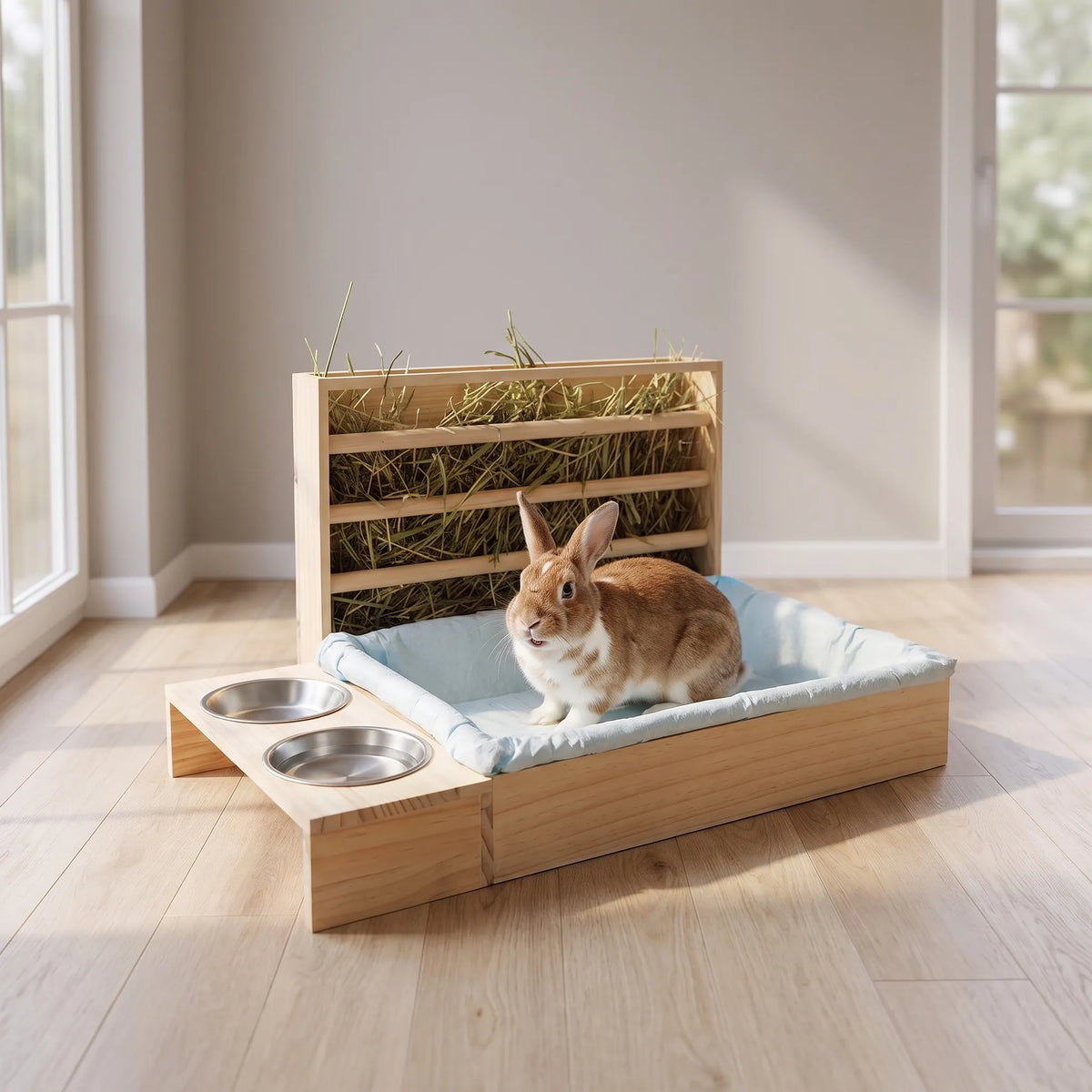 Hopfällbar höhäck för smådjur – foderlåda