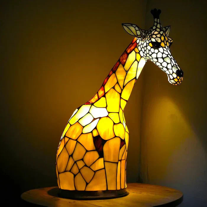 Dekorativ Dyrebords Lampe i Glasstil med Varme Farver