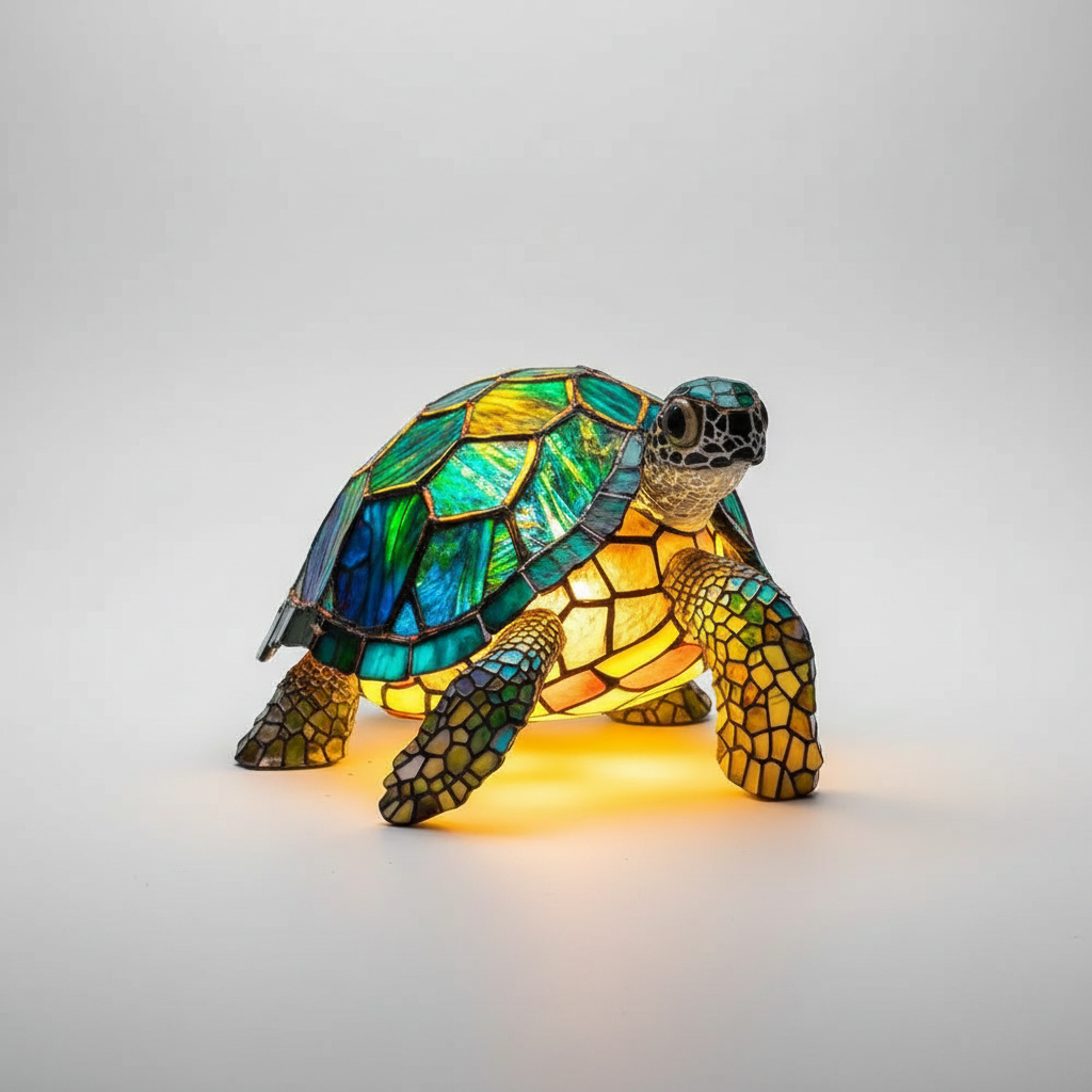 Dekorativ Dyrebords Lampe i Glasstil med Varme Farver