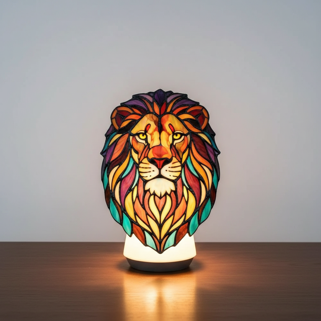 Dekorativ Dyrebords Lampe i Glasstil med Varme Farver