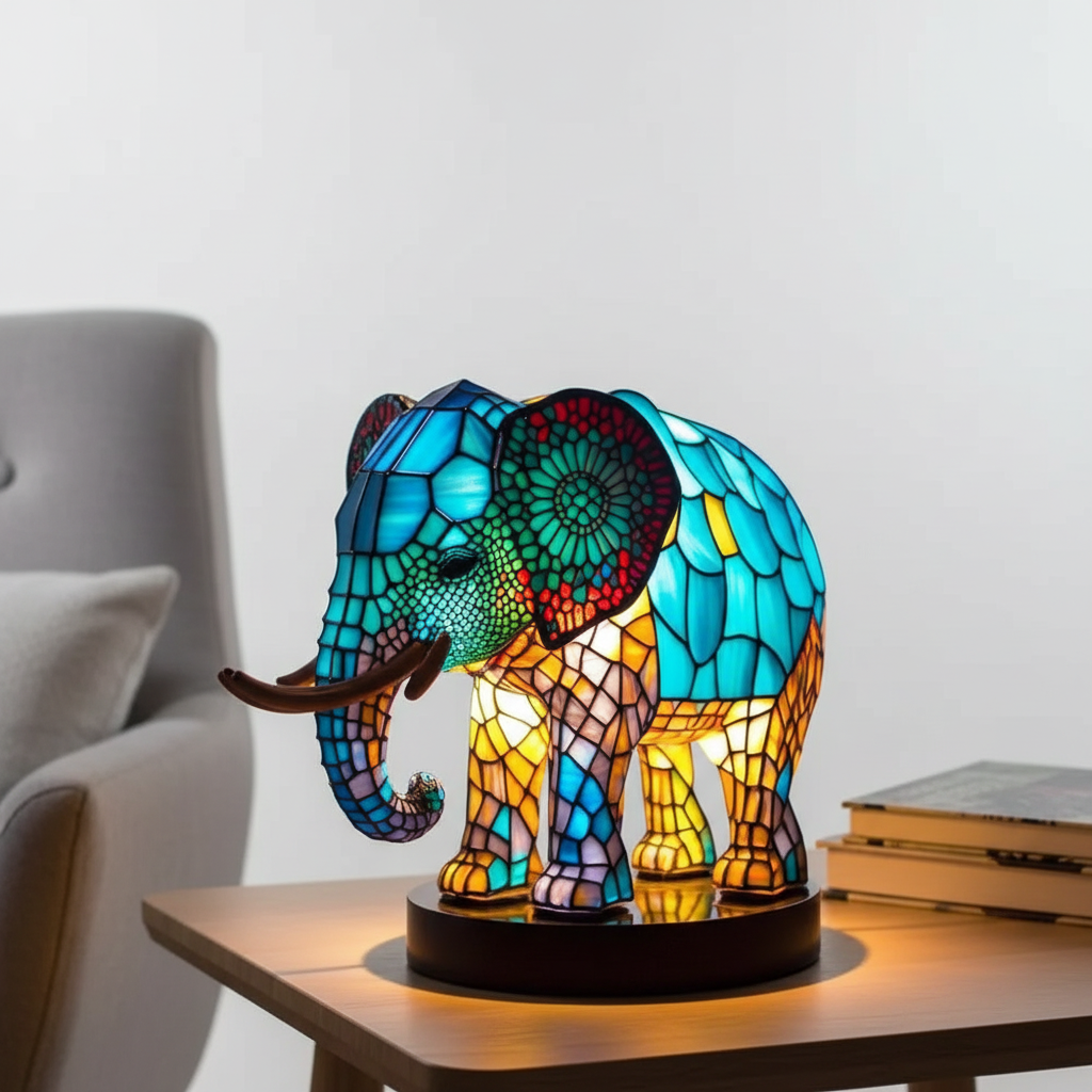Dekorativ Dyrebords Lampe i Glasstil med Varme Farver