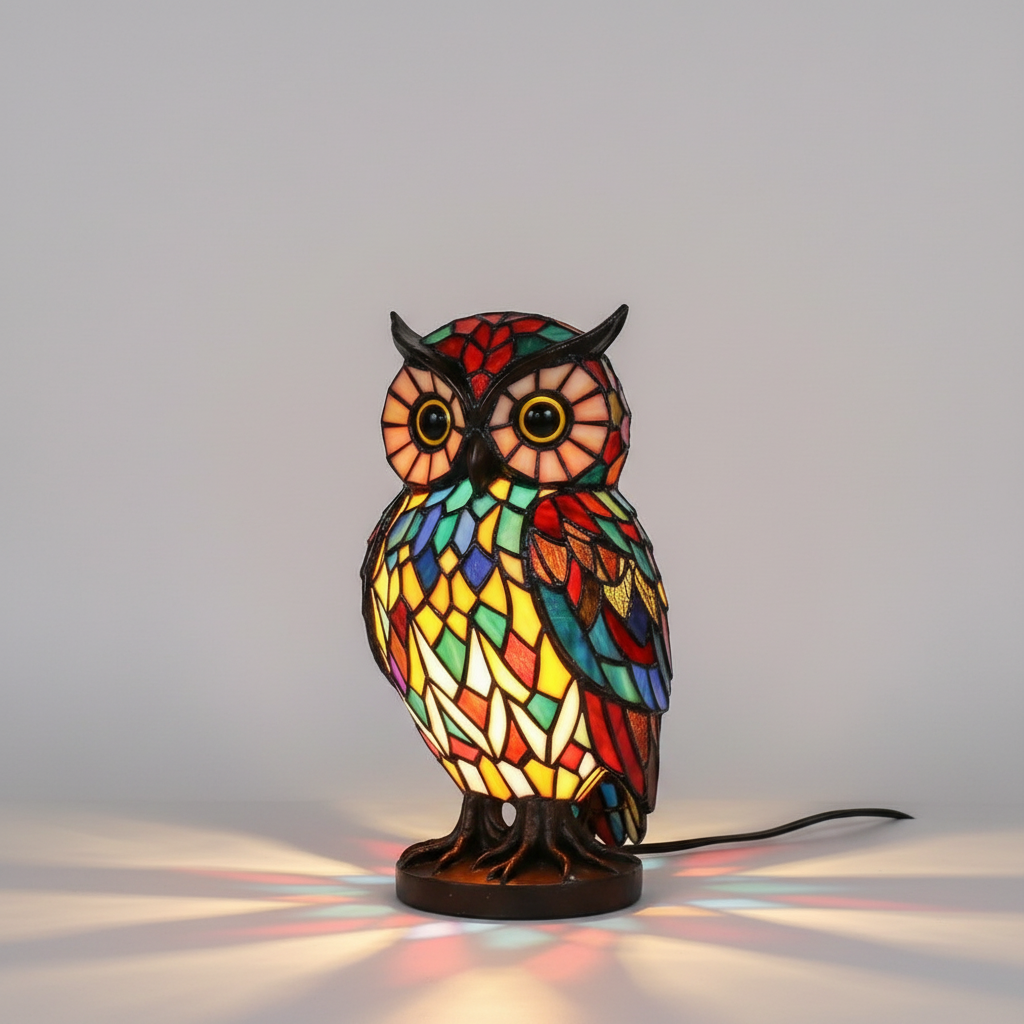 Dekorativ Dyrebords Lampe i Glasstil med Varme Farver