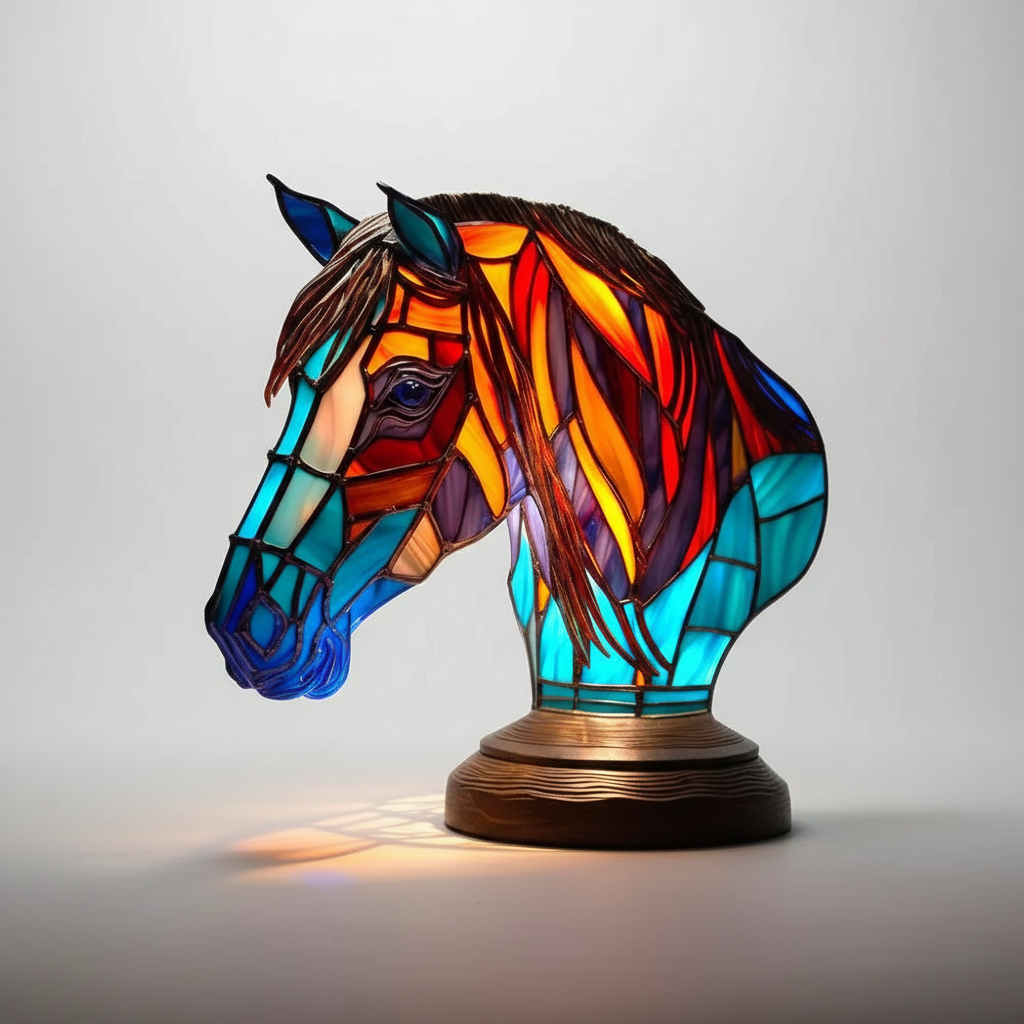 Dekorativ Dyrebords Lampe i Glasstil med Varme Farver