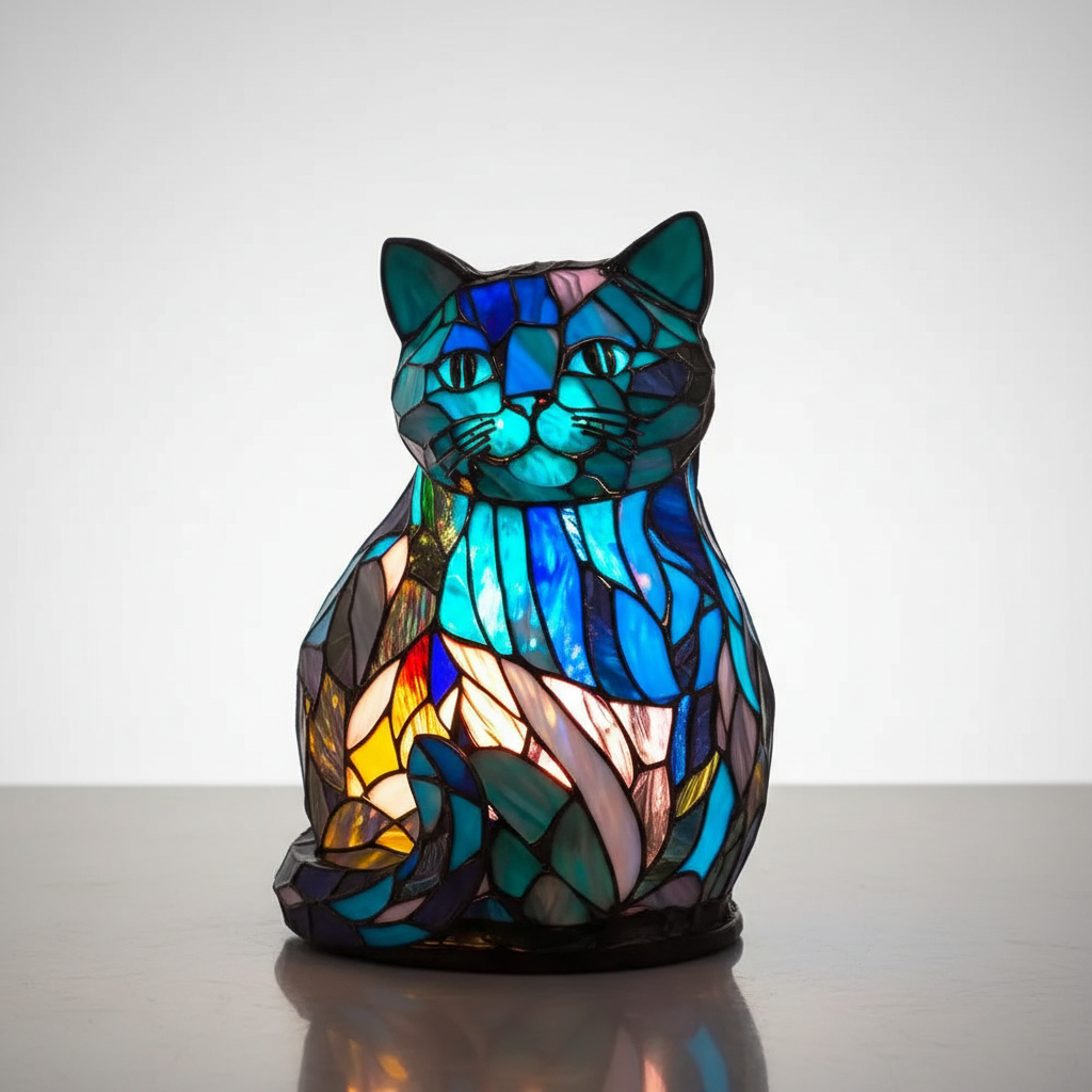 Dekorativ Dyrebords Lampe i Glasstil med Varme Farver