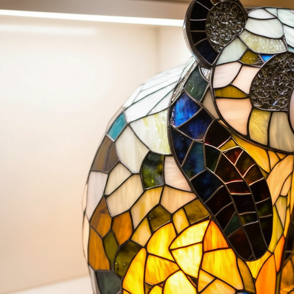 Dekorativ Dyrebords Lampe i Glasstil med Varme Farver