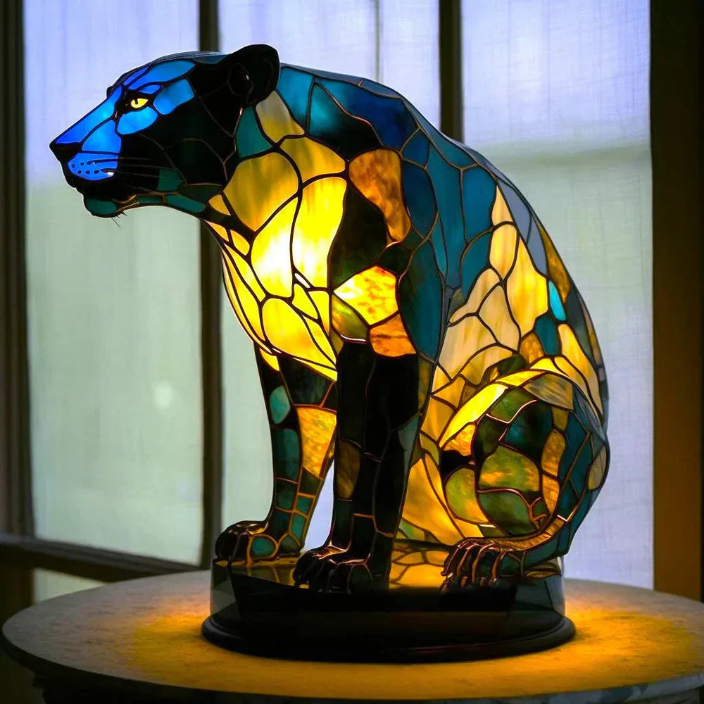Dekorativ Dyrebords Lampe i Glasstil med Varme Farver