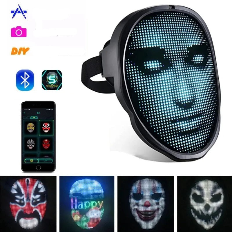 Uppladdningsbar LED-mask med digital ansiktsförändring för fest
