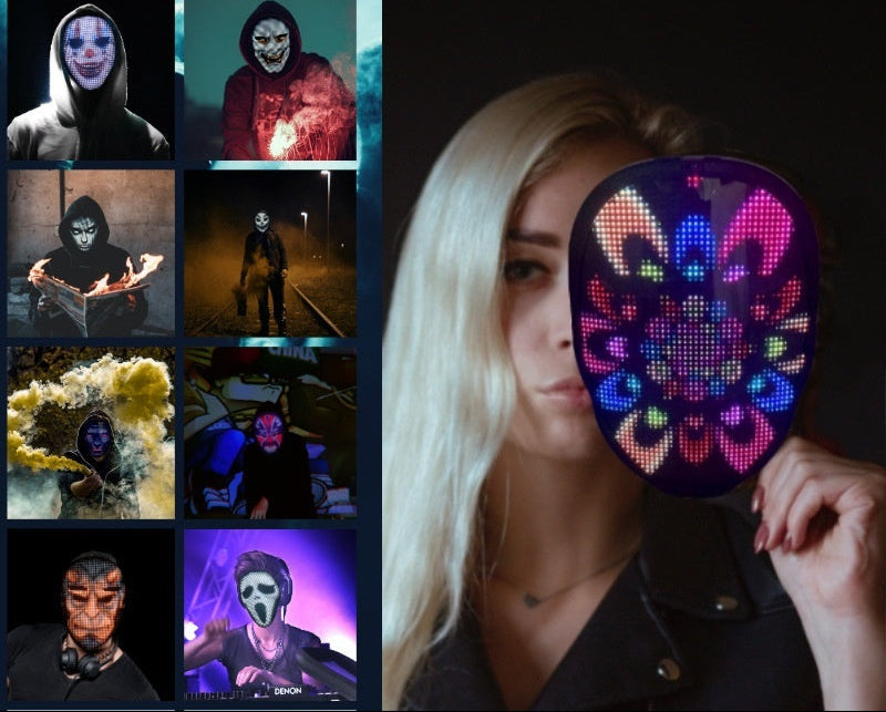 Uppladdningsbar LED-mask med digital ansiktsförändring för fest