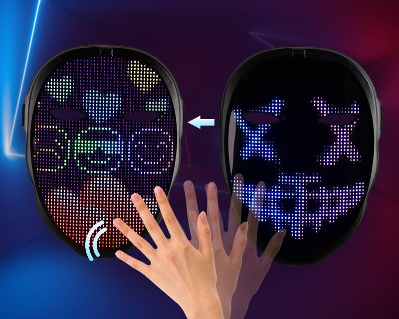 Uppladdningsbar LED-mask med digital ansiktsförändring för fest